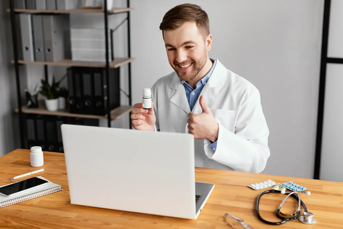 Doctor reviewing patient feedback on tablet