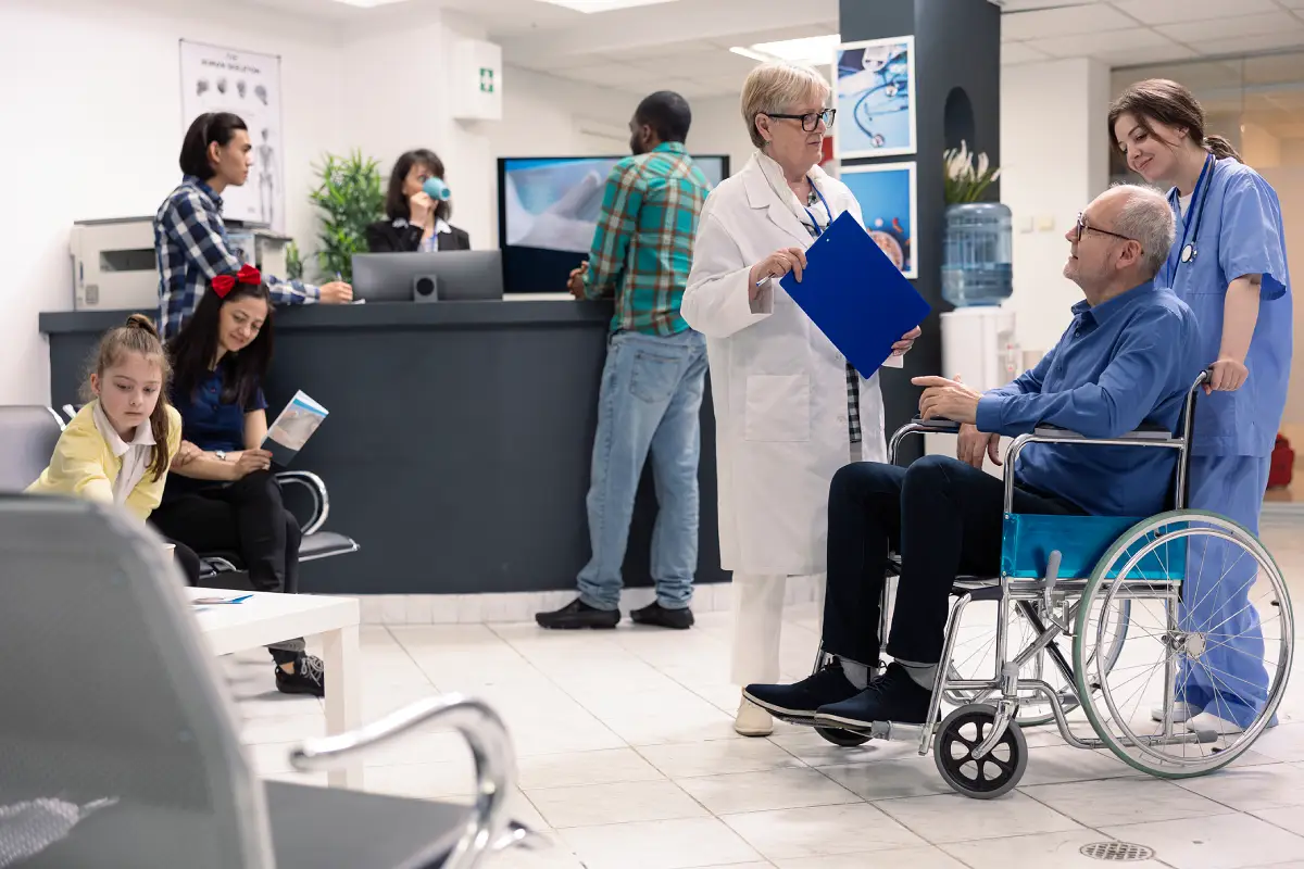 Nursing students practicing in a simulation lab